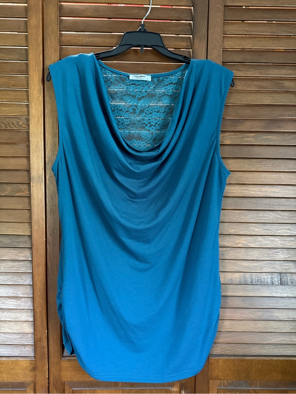 zeagoo Teal Cowl Neck Lace-Back Sleeveless Camisole